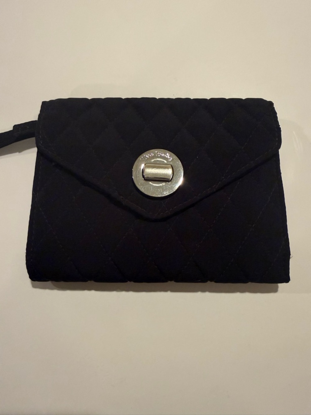 Vera Bradley Quilted Black Wristlet Wallet with Silver Turn-Lock Accent